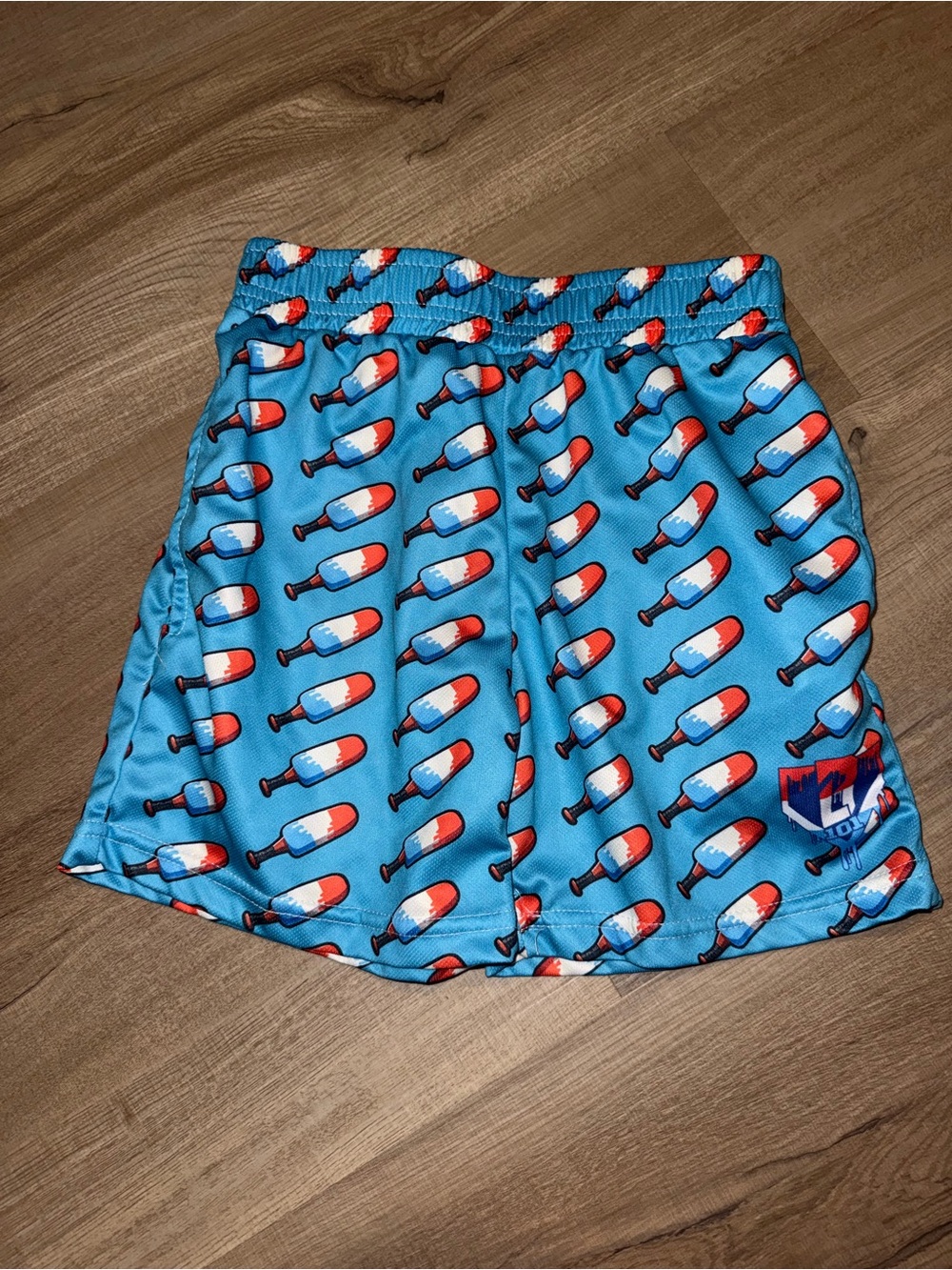 Blue Shorts with Red & White Popsicle Print